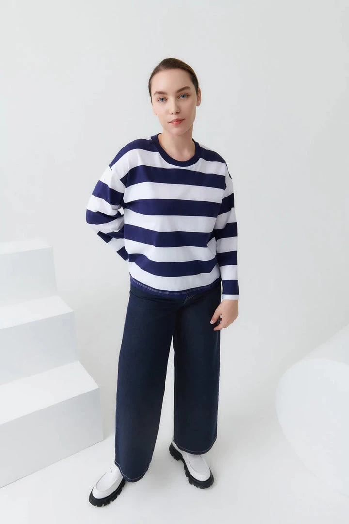 Kowtow Boxy Long Sleeve Top - Navy White Stripe EOS Sale* 5 Kowtow Boxy Long Sleeve Top - Navy White Stripe EOS Sale*