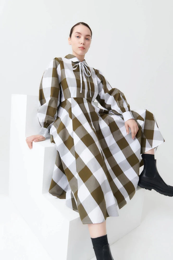 Kowtow EOS Sale* Ella Dress – Khaki Check 2 Kowtow EOS Sale* Ella Dress – Khaki Check