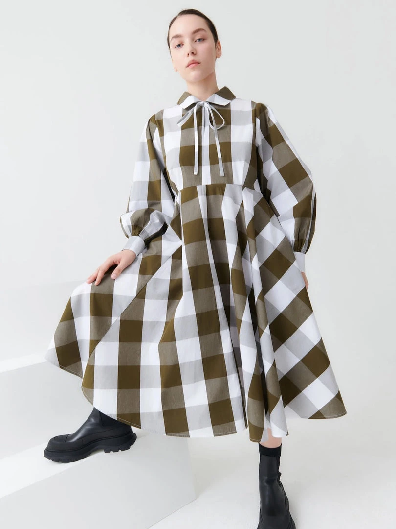 Kowtow EOS Sale* Ella Dress – Khaki Check 1 Kowtow EOS Sale* Ella Dress – Khaki Check