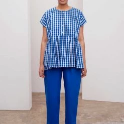 Kowtow Form Top – Blue & White Check