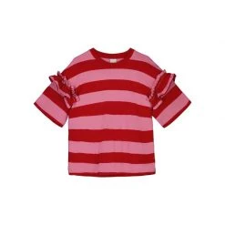 Kowtow EOS Sale* Frill Sleeve Tee – Red Pink Stripe
