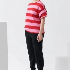 Kowtow EOS Sale* Frill Sleeve Tee – Red Pink Stripe