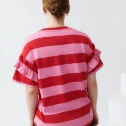 Kowtow EOS Sale* Frill Sleeve Tee – Red Pink Stripe