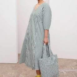 Kowtow EOS Sale* Sculptured Dress – Green & White Stripe