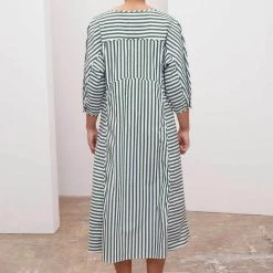 Kowtow EOS Sale* Sculptured Dress – Green & White Stripe