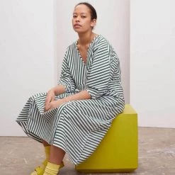 Kowtow EOS Sale* Sculptured Dress – Green & White Stripe