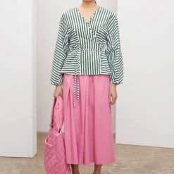 Kowtow Sculptured Wrap Top - Green & White Stripe