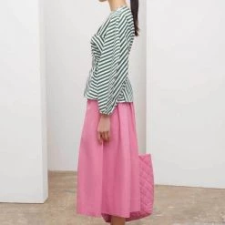 Kowtow Sculptured Wrap Top - Green & White Stripe
