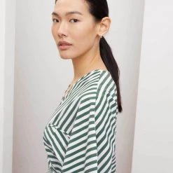 Kowtow Sculptured Wrap Top - Green & White Stripe