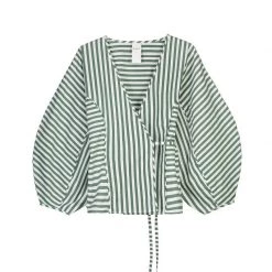 Kowtow Sculptured Wrap Top - Green & White Stripe