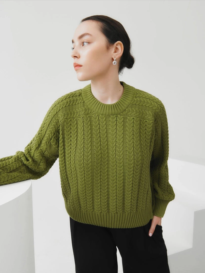 Kowtow Cable Sweater - Leaf EOS Sale* 1 Kowtow Cable Sweater - Leaf EOS Sale*