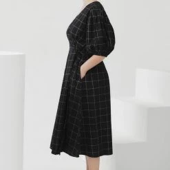 Kowtow EOS Sale* Etel Wrap Dress – Black Grid