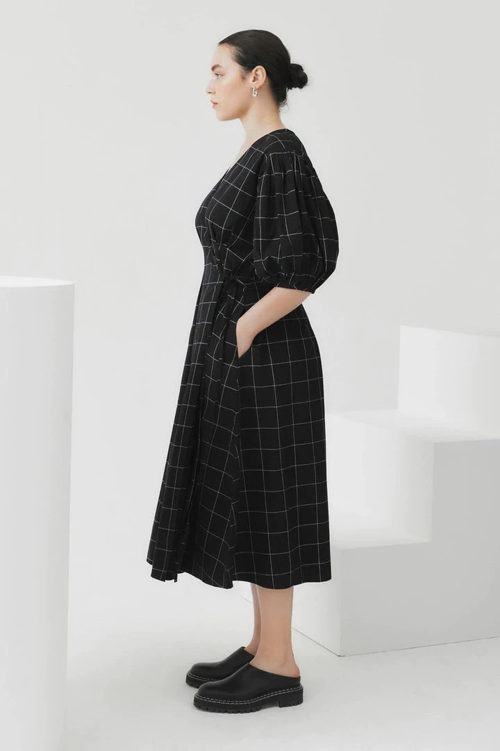 Kowtow EOS Sale* Etel Wrap Dress – Black Grid 2 Kowtow EOS Sale* Etel Wrap Dress – Black Grid