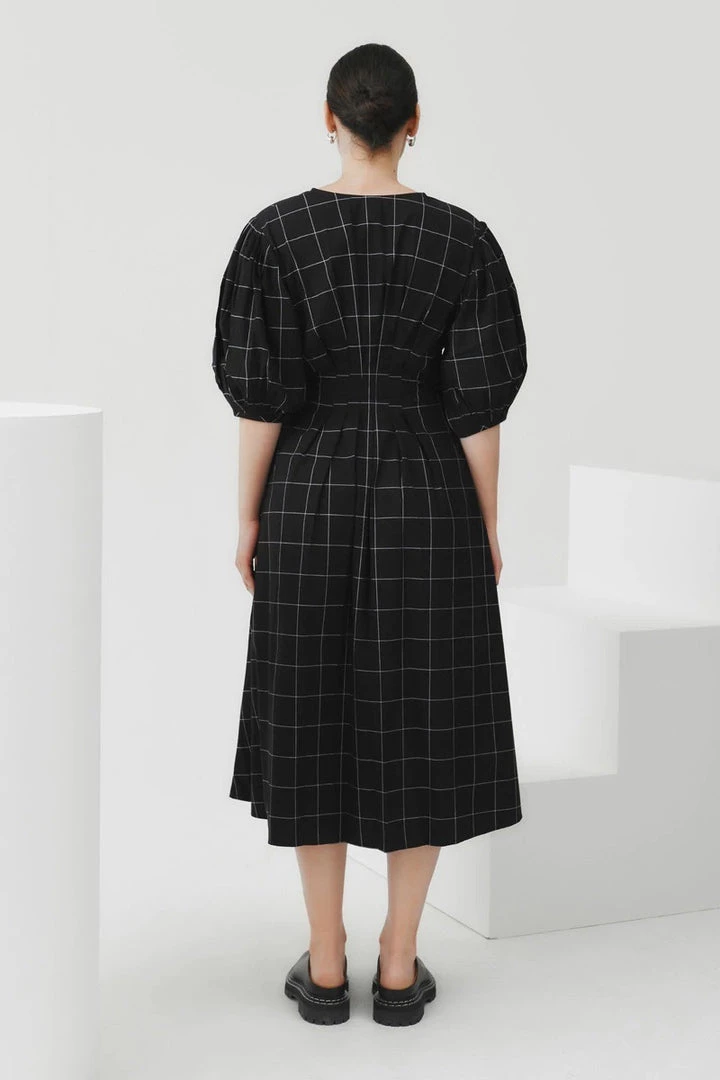 Kowtow EOS Sale* Etel Wrap Dress – Black Grid 4 Kowtow EOS Sale* Etel Wrap Dress – Black Grid