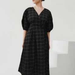 Kowtow EOS Sale* Etel Wrap Dress – Black Grid