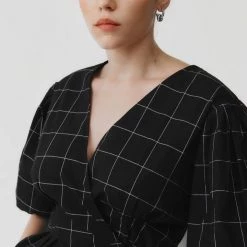 Kowtow EOS Sale* Etel Wrap Dress – Black Grid 11 Kowtow EOS Sale* Etel Wrap Dress – Black Grid