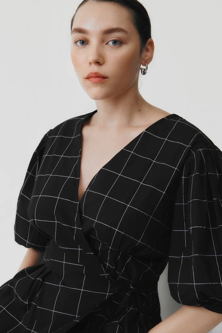Kowtow EOS Sale* Etel Wrap Dress – Black Grid 5 Kowtow EOS Sale* Etel Wrap Dress – Black Grid