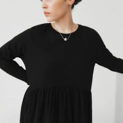 Kowtow Long Sleeve Gather Dress – Black EOS Sale*