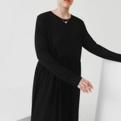 Kowtow Long Sleeve Gather Dress – Black EOS Sale*