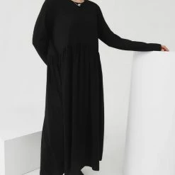 Kowtow Long Sleeve Gather Dress – Black EOS Sale*