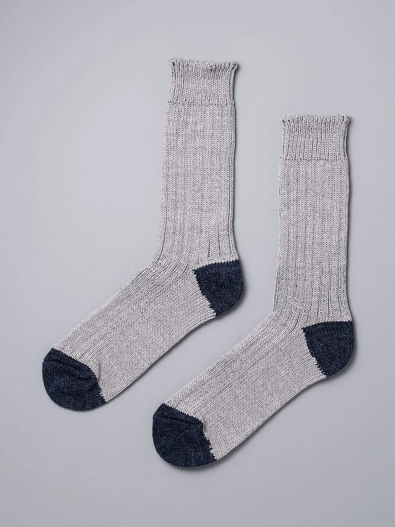 Nishiguchi Kutsushita Boston Slab Socks – Grey Denim 1 Nishiguchi Kutsushita Boston Slab Socks – Grey Denim