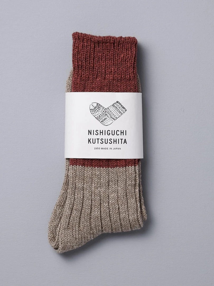 Nishiguchi Kutsushita Boston Slab Socks – Red Brick 2 Nishiguchi Kutsushita Boston Slab Socks – Red Brick
