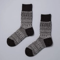 Nishiguchi Kutsushita Wardrobe Oslo Wool Jacquard Socks – Coffee