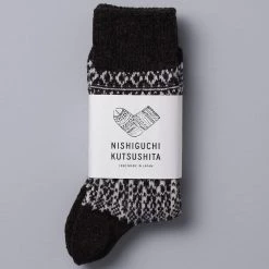 Nishiguchi Kutsushita Wardrobe Oslo Wool Jacquard Socks – Coffee