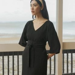 OVNA OVICH EOS Sale* Gloria Dress - Midnight Black Tencel Linen