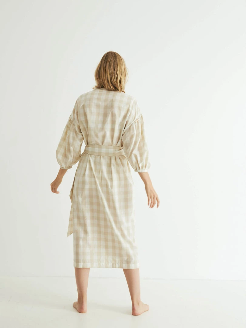 General Sleep Agnes Wrap - Oatmeal Gingham 3 General Sleep Agnes Wrap - Oatmeal Gingham