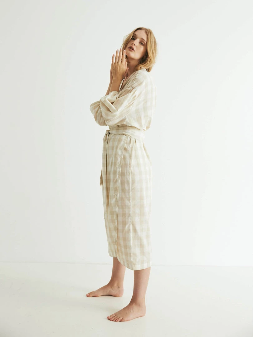 General Sleep Agnes Wrap - Oatmeal Gingham 4 General Sleep Agnes Wrap - Oatmeal Gingham