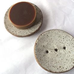 Studio Star Round Ceramic Soap Dish - White With Black Speckle